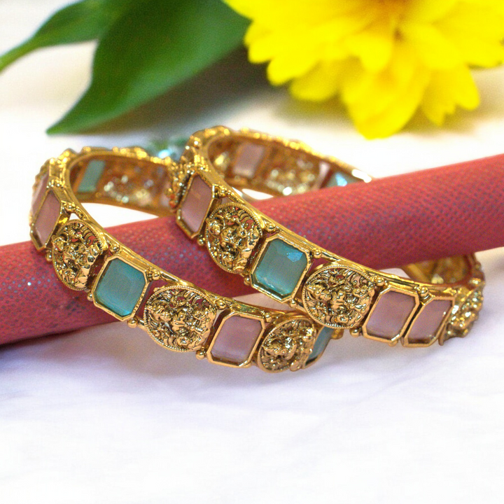 Matt Multi Color Antique Temple Design Bangles Size 2.8