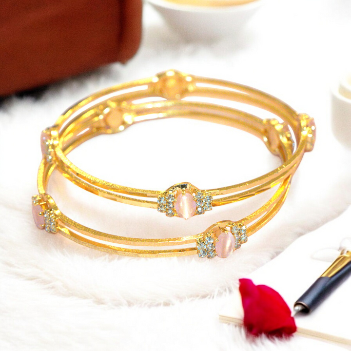 Micron AD 2 Line Design Peach Color Bangles Size 2.8