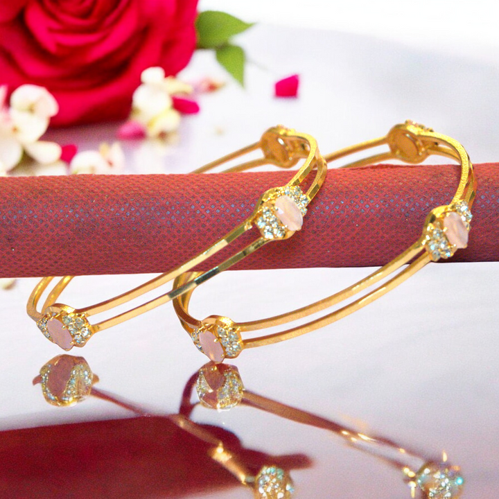 Micron AD 2 Line Design Peach Color Bangles Size 2.8