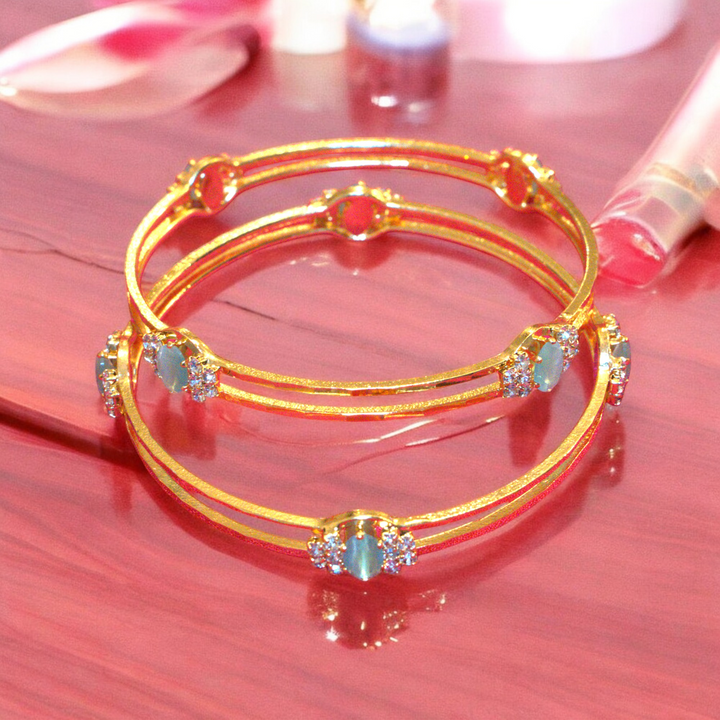 Micron AD 2 Line Design Light Green Color Bangles Size 2.8