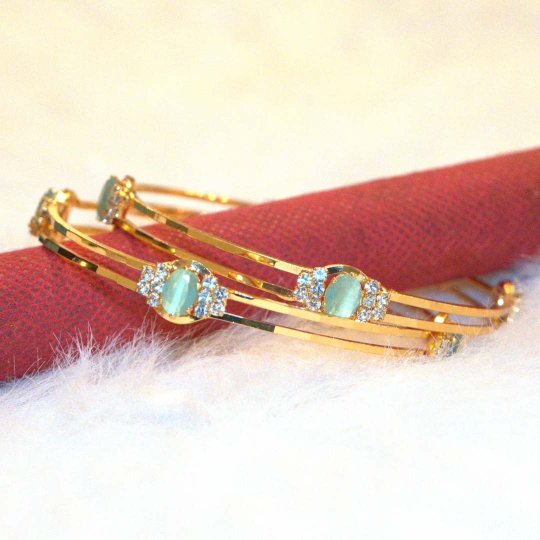 Micron AD 2 Line Design Light Green Color Bangles Size 2.8