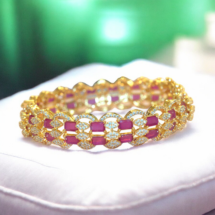 Single Piece Micron CZ AD Ruby Kada Bracelet Size 2.6