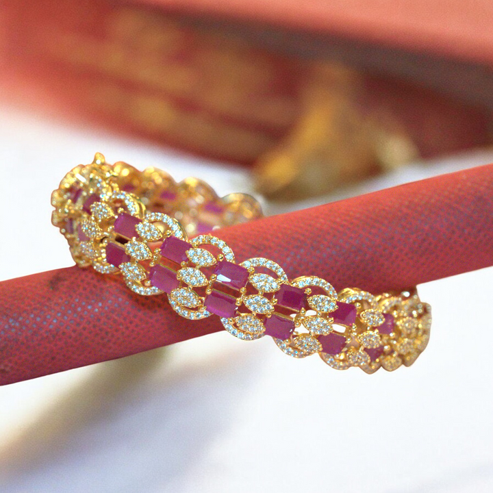 Single Piece Micron CZ AD Ruby Kada Bracelet Size 2.6