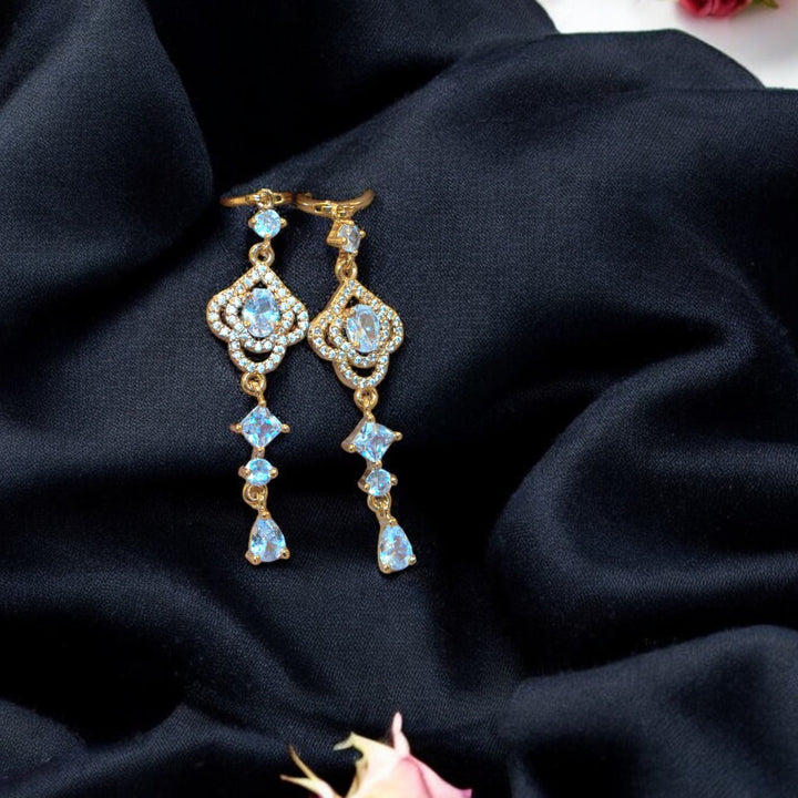 Micron Stylish AD CZ Drop Earrings White Stone Kammal Jimky
